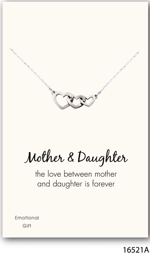 Mother daughters 3 connected hearts silver pendant